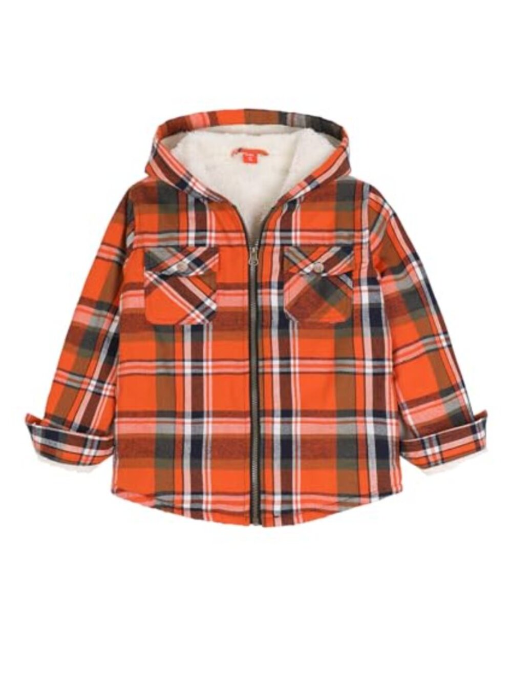 Boys Sherpa Fleece Lined Flannel Jacket Hooded Zip Plaid Shacket